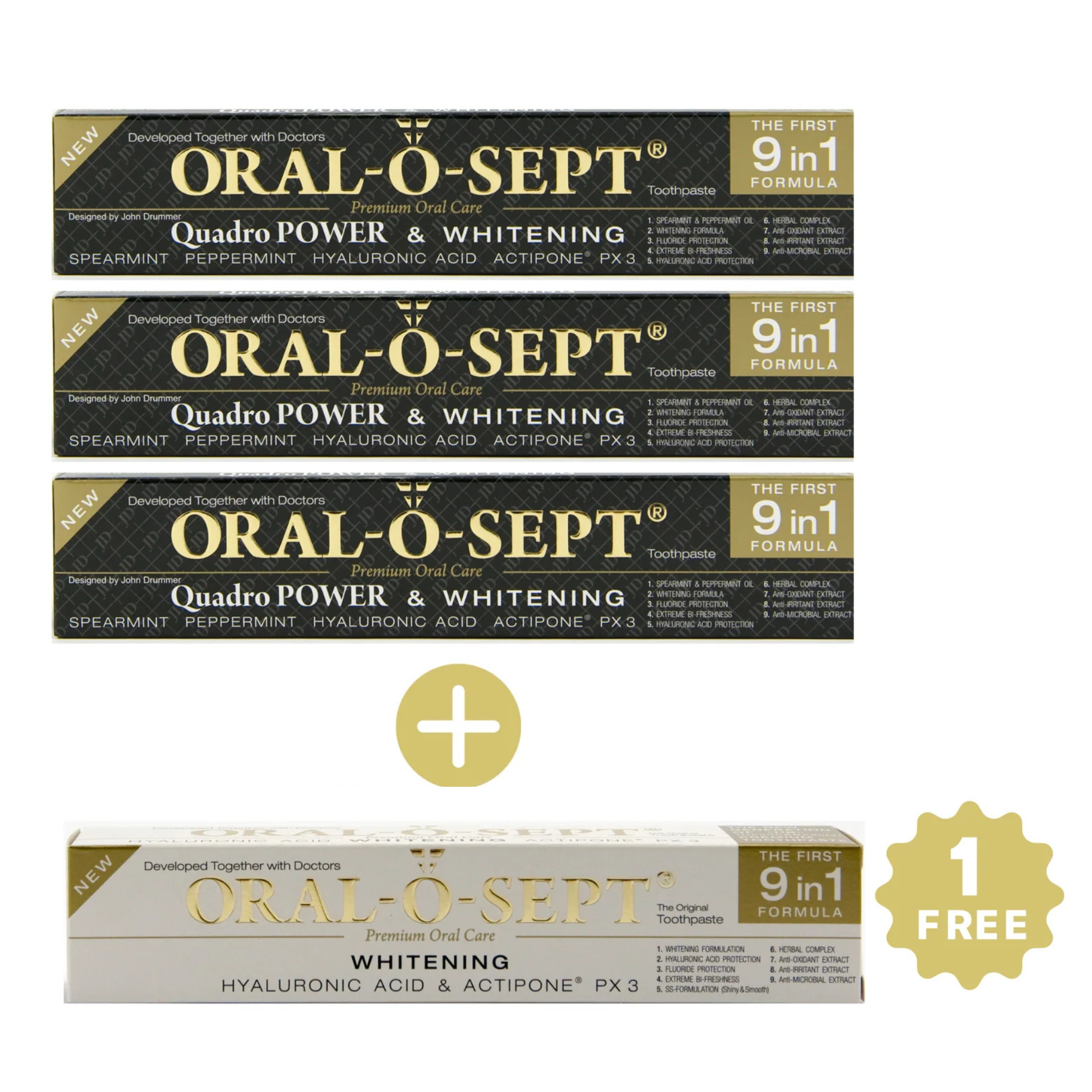 ORAL-O-SEPT Premium Toothpaste Quadro POWER & WHITENING (Pack of 3