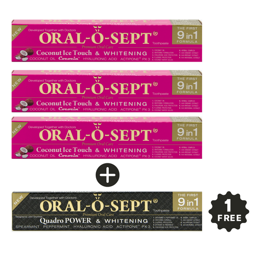 ORAL-O-SEPT Premium Toothpaste Coconut Ice Touch & WHITENING (Pack of 3+1 GRATIS)