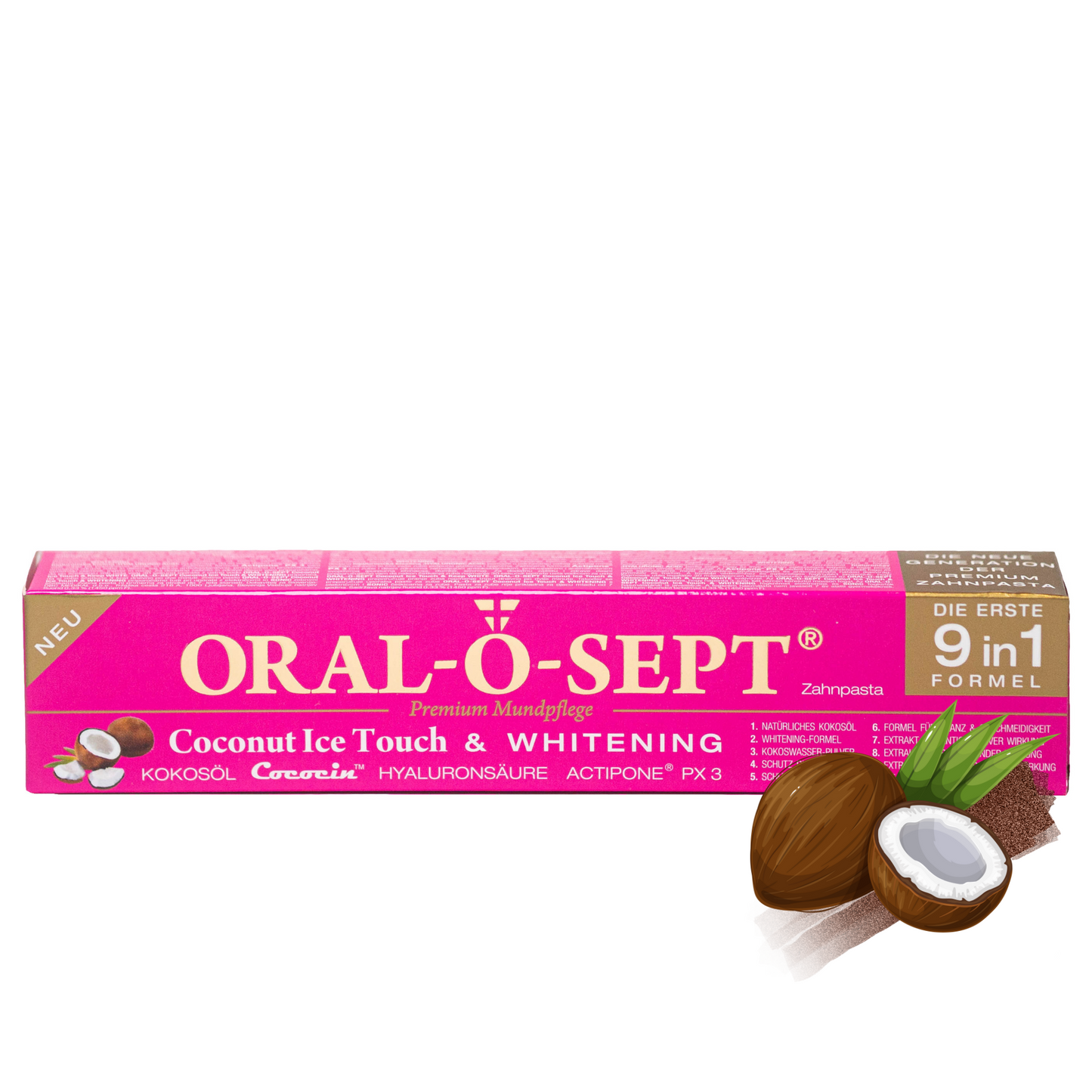 ORAL-O-SEPT Premium Toothpaste Coconut Ice Touch & WHITENING (Pack of 3+1 GRATIS)