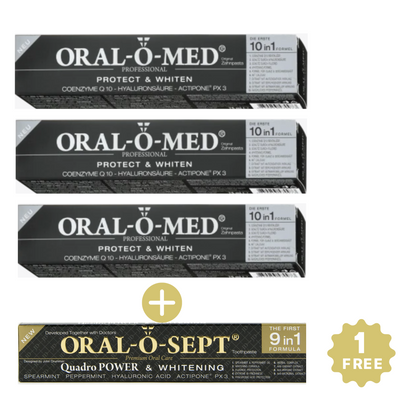 <tc>ORAL-O-MED zobna pasta PROTECT & WHITEN The Original (paket 3+1 GRATIS)</tc>