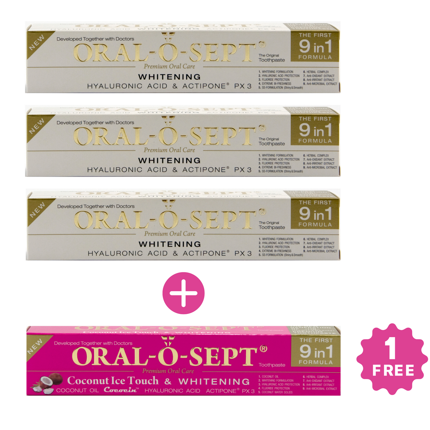 ORAL-O-SEPT Premium Toothpaste WHITENING The Original (Pack of 3+1 GRATIS)